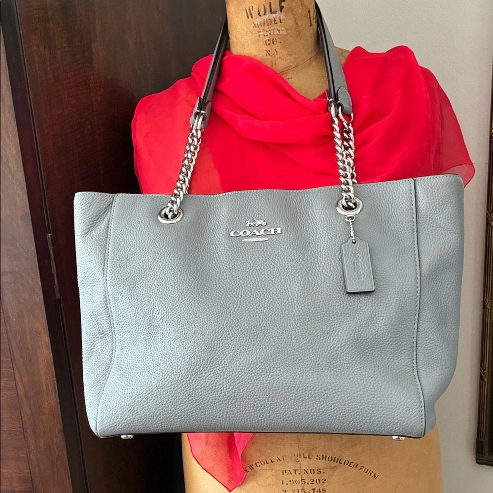 Coach Blue/ grey Leather Tote Bag w/ dustbag